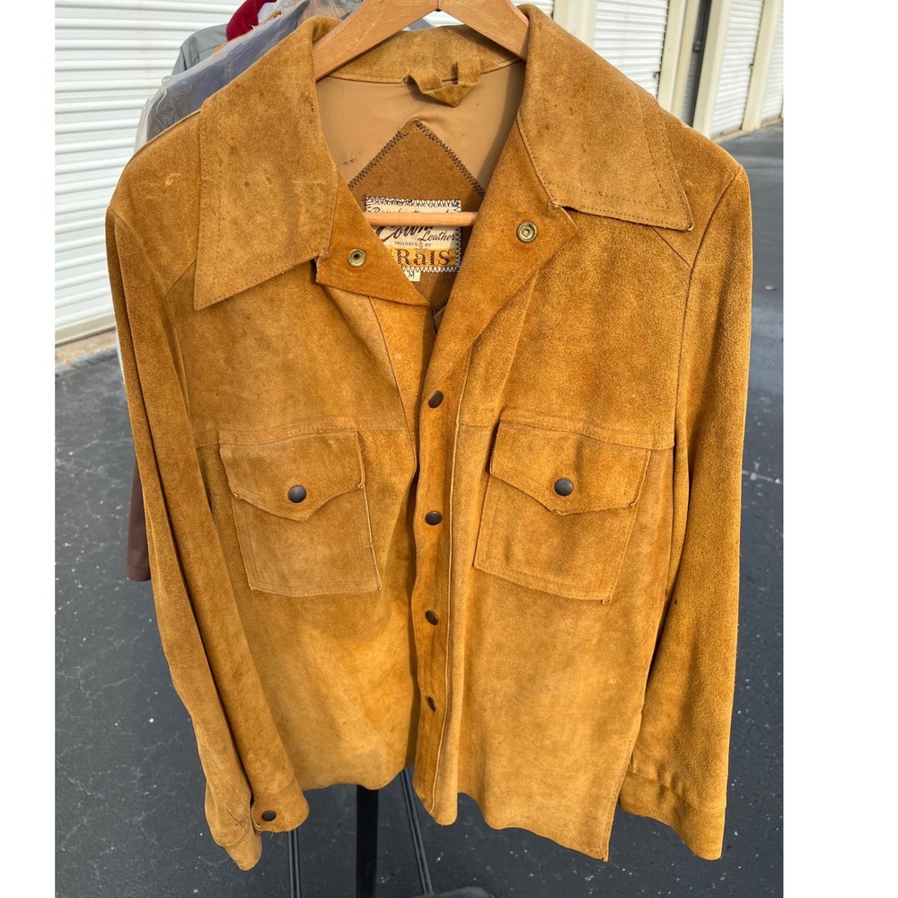 Grais Roughout Cowhide Leather Jacket Mens Medium Brown Vintage Western Suede